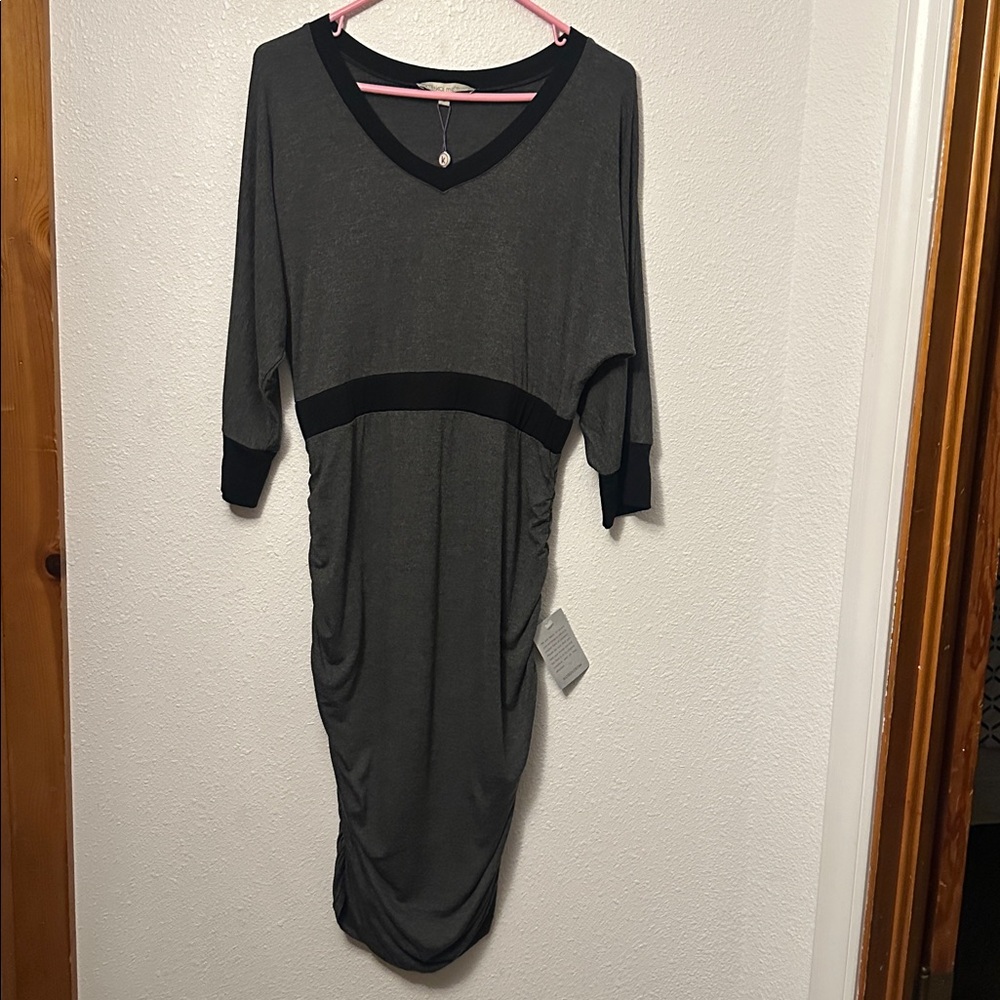 Kiki+Kai maternity Gray and Black V-Neck Dress